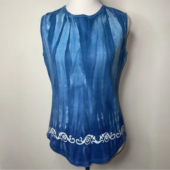 Gramicci Women's Vintage Tank Top Ribbed Cotton Blend Size L Tye Dye Blue USA - Picture 1 of 10
